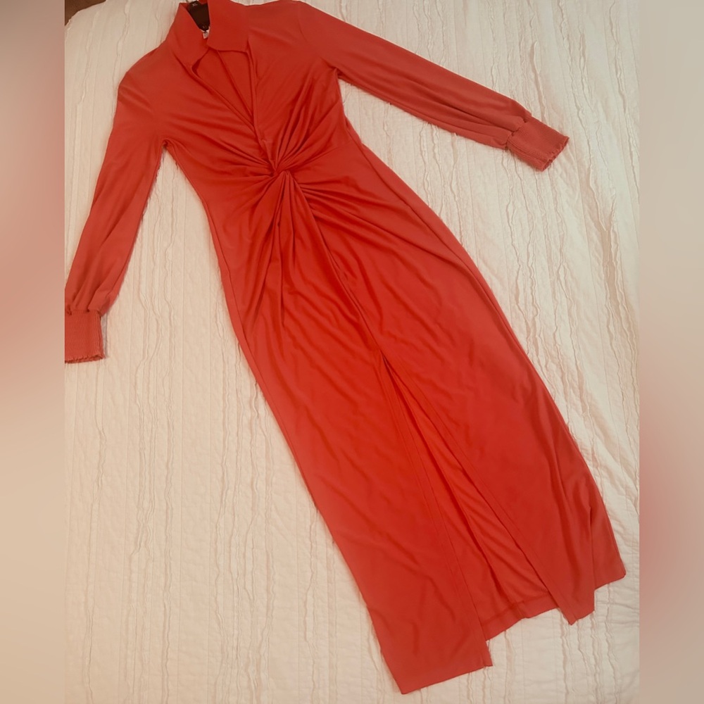 Long bottom open dress (coral)